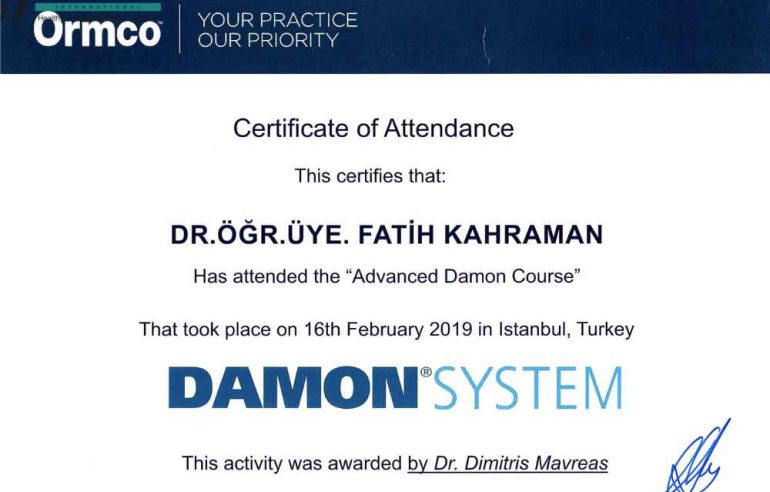 Dr. Fatih Kahraman’ın İstanbul Üniversitesi Ortodonti Mezuniyet Diploması – Başarı referansı.